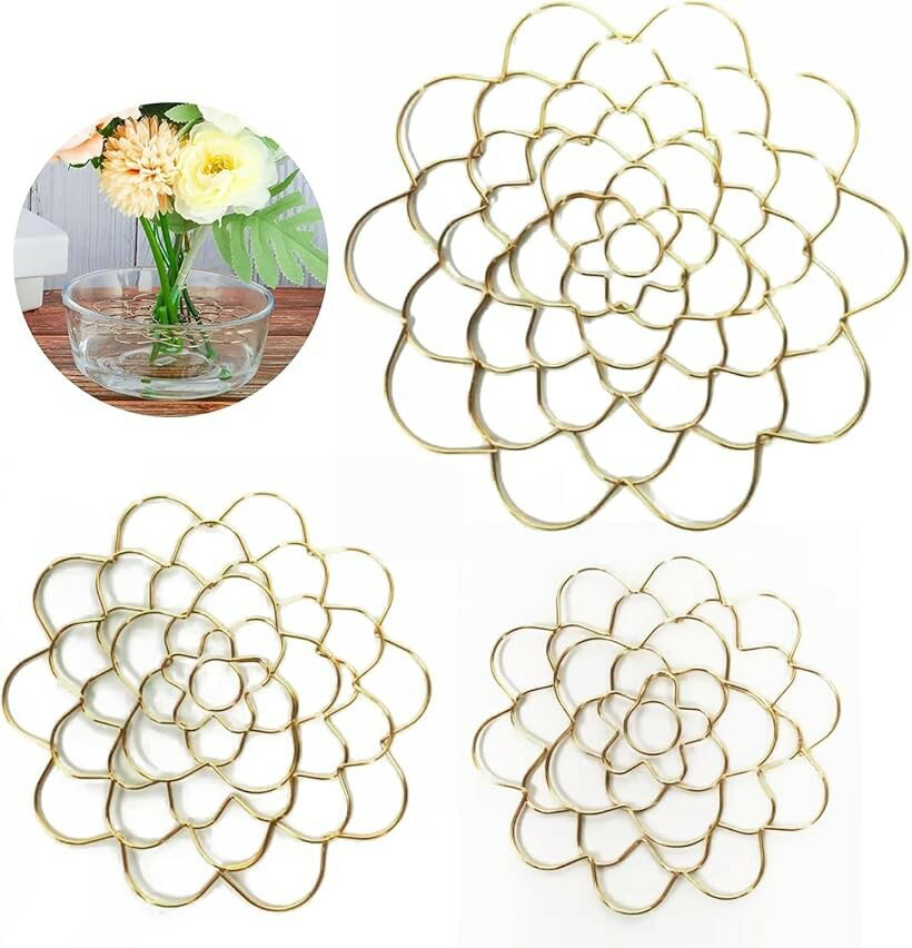 フラワーアレンジメント ホルダー 3種セット 花留め 花器 花瓶 フラワーベース ゴールド (ゴールド)