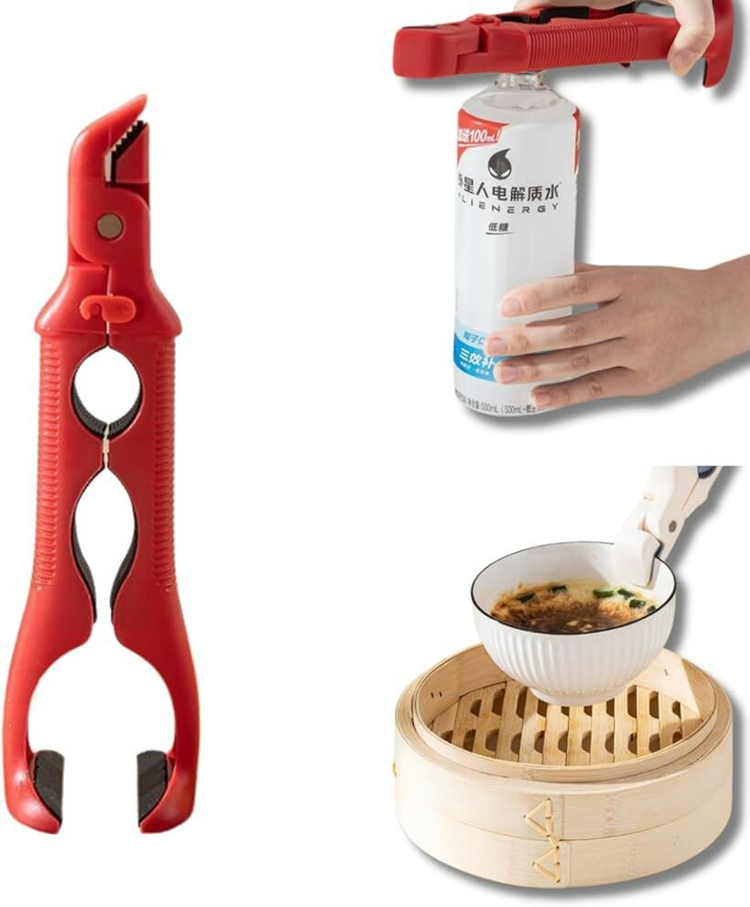 トング シリコン パスタ 調理器具 鍋つかみ ゆびさき ミニ 料理 ミトン キッチン ツール グッズ 多機能 蓋開け キャップ オープナー 使い方簡単 (レッド)