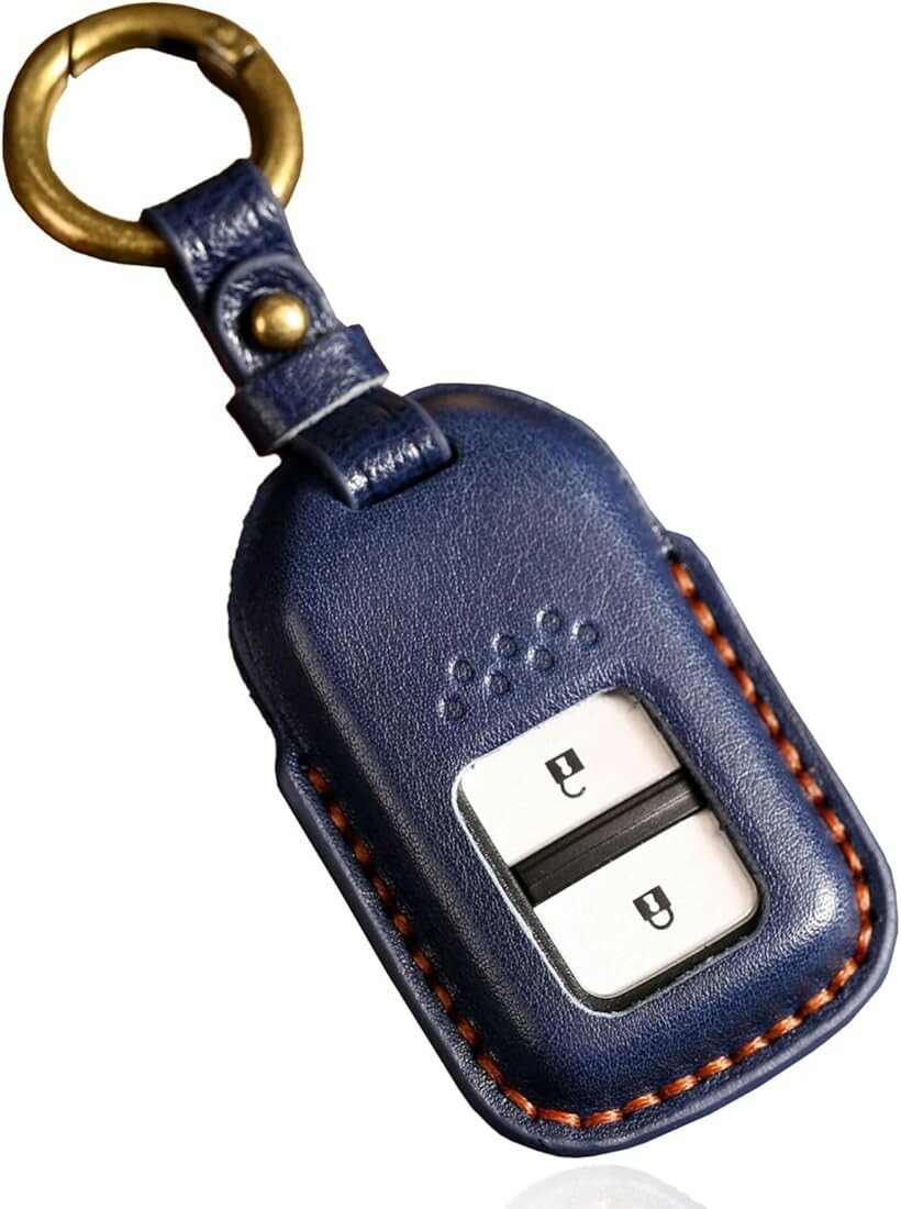 Key Holder - 互換品 ホンダ キーケース ヴェゼル フリード WR-V 本革 キーカバー フィット ステップワゴン シビック オデッセイ (ネイビー)