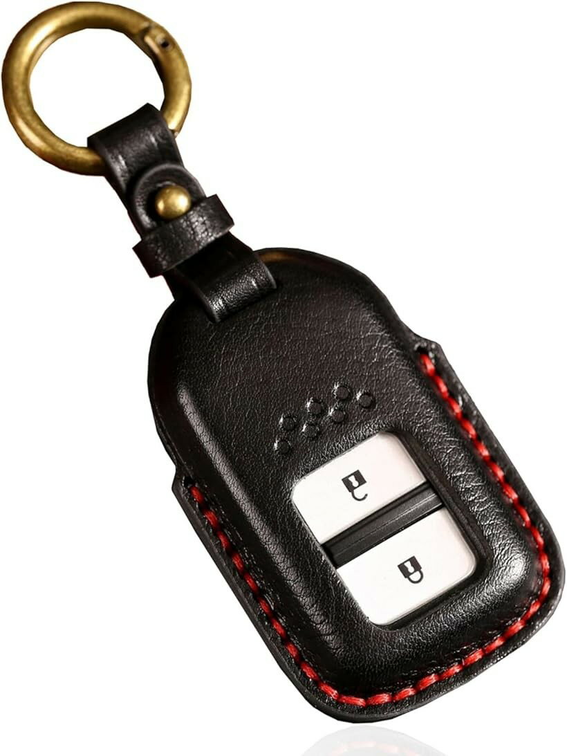 Key Holder - 互換品 ホンダ キーケース ヴェゼル フリード WR-V 本革 キーカバー フィット ステップワゴン シビック オデッセイ (ブラック)