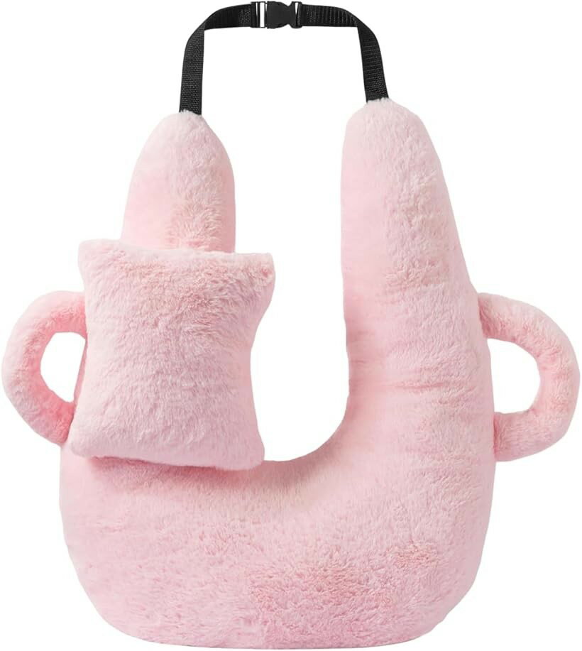 車 枕 ネックピロー 子供 後部座席 首 クッション 飛行機 寝る トラベルピロー ヘッドレスト アームレスト グリーン 抹茶 疲れ軽減 寝違え防止 (ピンク, 60x43cm)