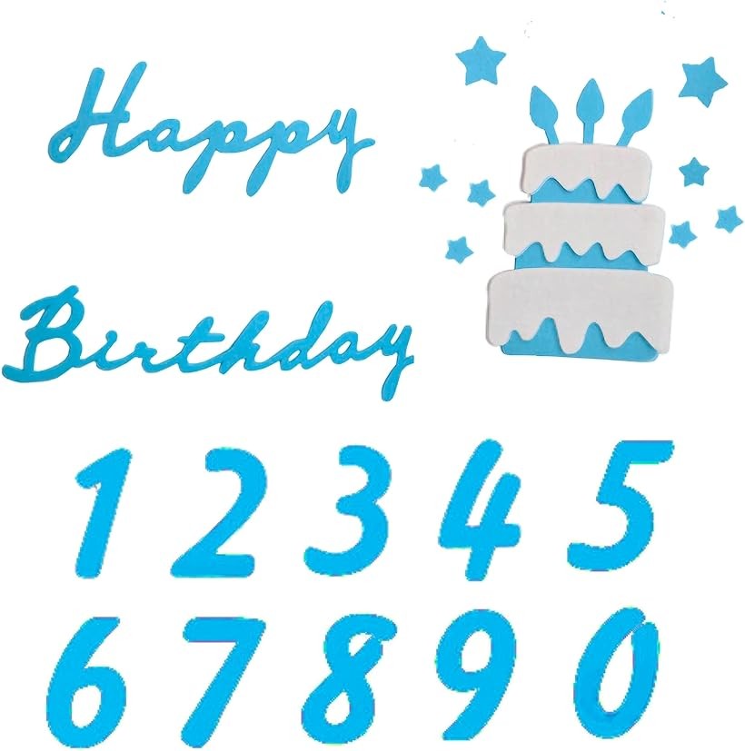 Garland - 誕生日 飾り バースデー タペストリー ガーランド シンプル ナチュラル バナー フェルト Happy Birhtday + Cake 数字バナー (ブルー, 7.5x56.5cm， 24x14cm， 2)