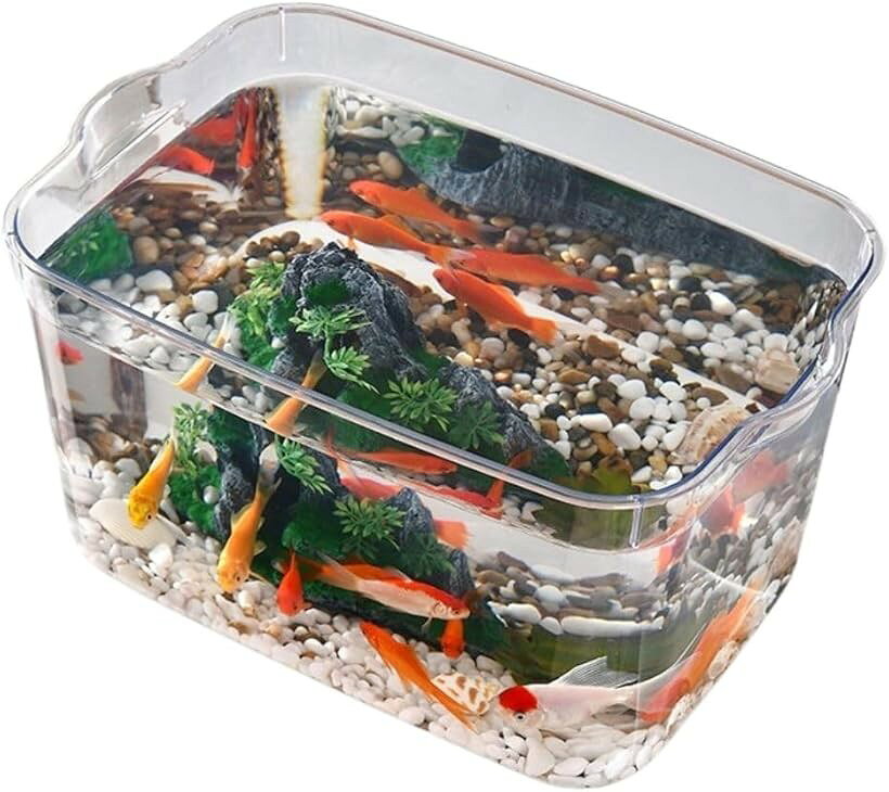 水槽 金魚鉢 プラスチック メダカ 透明 おしゃれ 軽量 アクリル 容器 インテリア (クリア, S ...