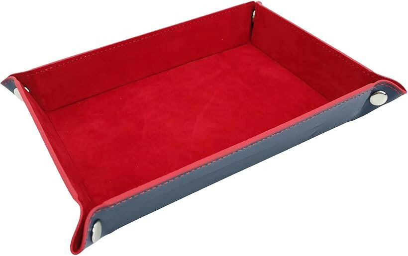 ジュエリートレイ アクセサリートレイ 小物 収納 トレー メガネ置き 17.5x24cm PUレザー ベルベット (レッド)