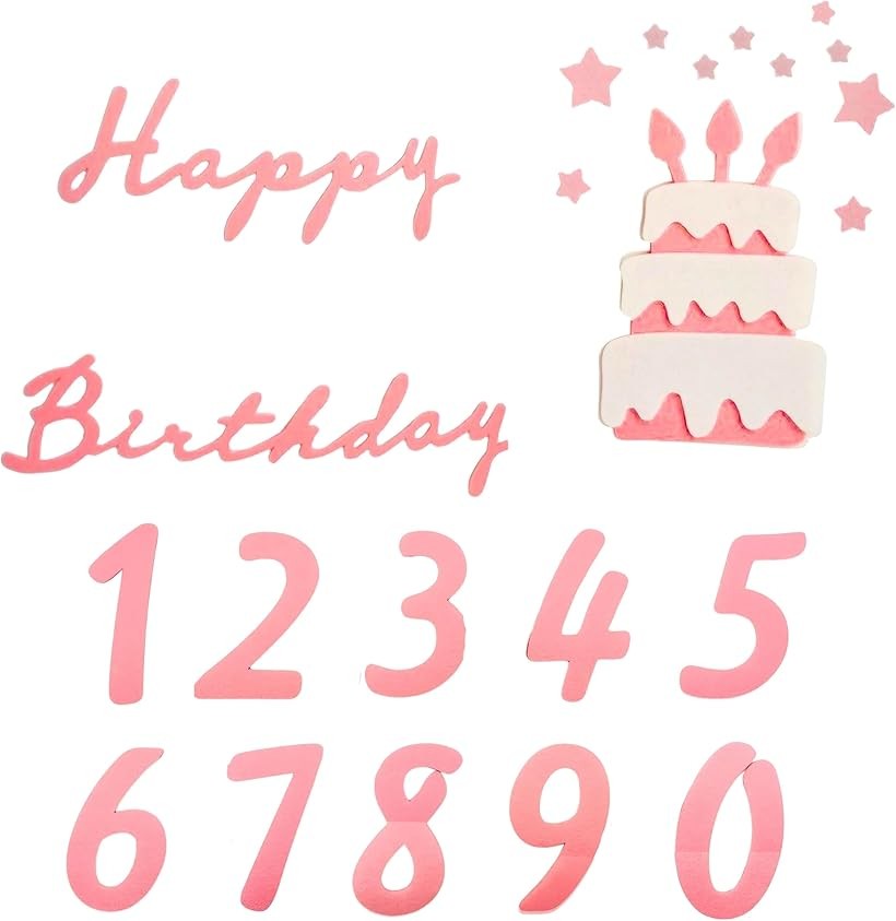 Rakuten - 誕生日 飾り バースデー タペストリー ガーランド シンプル ナチュラル バナー フェルト Happy Birhtday + Cake 数字バナー (ピンク)