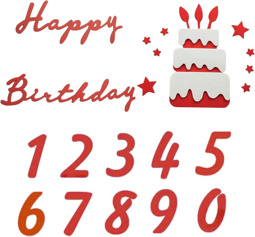 Garland - 誕生日 飾り バースデー タペストリー ガーランド シンプル ナチュラル バナー フェルト Happy Birhtday + Cake 数字バナー (レッド, 7.5x56.5cm， 24x14cm， 2)