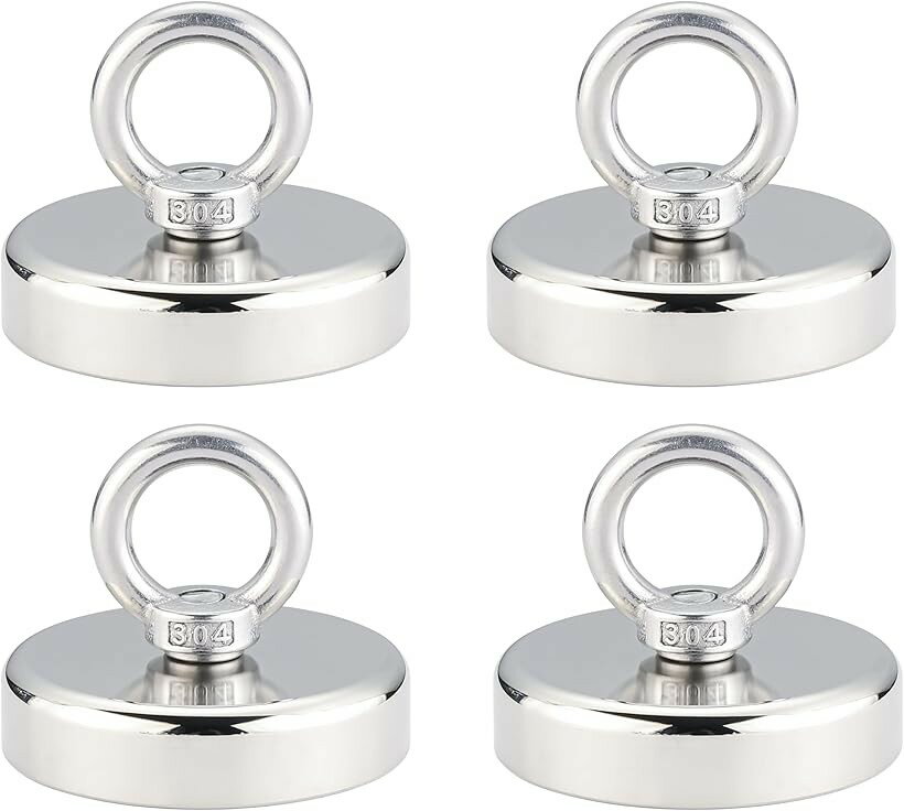 マグネットフック 丸型ベース 最大引張55kg 磁石 壁面収納 ガレージ キッチン 4個セット (シルバー, H37xD42mm)