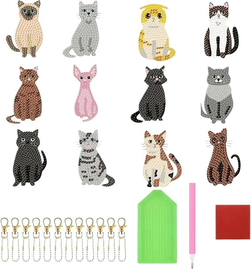 バリエーションコード : 2buklnu39v商品コード2buuc9l4o1商品名ダイヤモンドアート ビーズアート キーホルダー キット DIY 初心者 5Dダイヤモンド 猫ブランドEast Leafカラー猫2サイズ等12個入「輝くダイヤモンドアートキーホルダー」 East Leafがお届けするダイヤモンドアートは、初心者からどなたでも気軽に楽しめます。アートと手芸の楽しみを兼ね備え、完成した作品はダイヤモンドのように輝くモザイク画に仕上がり、達成感を味わえます。「手軽なサイズ感で楽しむ」 ダイヤモンドアートにはストレス軽減、感情調整、自信と忍耐力の向上に。親子で楽しむもよし、年齢や性別を問わず、気軽に楽しめるキーホルダーのサイズ感は、初心者やお試しで挑戦したい方にも最適です。「一式揃ってすぐに作成可能」 番号に対応するダイヤモンドをトレイに注ぎ、土台のフィルムをはがし、番号に合わせてダイヤモンドを貼り付けるだけで、かわいいキーホルダーが完成します。すぐに始めることができる道具も一式揃っています。East Leafのダイヤモンドアートキーホルダーはビーズ数を30％増量しており、ダイヤモンドビーズの不足を心配せずに済みます。「自分だけのオリジナルキーホルダーに」 完成したダイヤモンドアートはキーホルダーとして使える付属パーツ付き。カバンやバッグを華やかに彩るだけでなく心のこもったプレゼントにもぴったりです。「仕様」 セット内容:下絵プレートX12、キーホルダーパーツX12、ダイヤモンド、グルーX1、 ビーズトレイX1、 ダイヤモンドペンX1「East Leafオリジナル」East Leafオリジナル梱包にてお届けいたします。※ 他ネットショップでも併売しているため、ご注文後に在庫切れとなる場合があります。予めご了承ください。※ 品薄または希少等の理由により、参考価格よりも高い価格で販売されている場合があります。ご注文の際には必ず販売価格をご確認ください。※ 沖縄県、離島または一部地域の場合、別途送料の負担をお願いする場合があります。予めご了承ください。※ お使いのモニタにより写真の色が実際の商品の色と異なる場合や、イメージに差異が生じることがあります。予めご了承ください。※ 商品の詳細（カラー・数量・サイズ 等）については、ページ内の商品説明をご確認のうえ、ご注文ください。※ モバイル版・スマホ版ページでは、お使いの端末によっては一部の情報が表示されないことがあります。すべての記載情報をご確認するには、PC版ページをご覧ください。