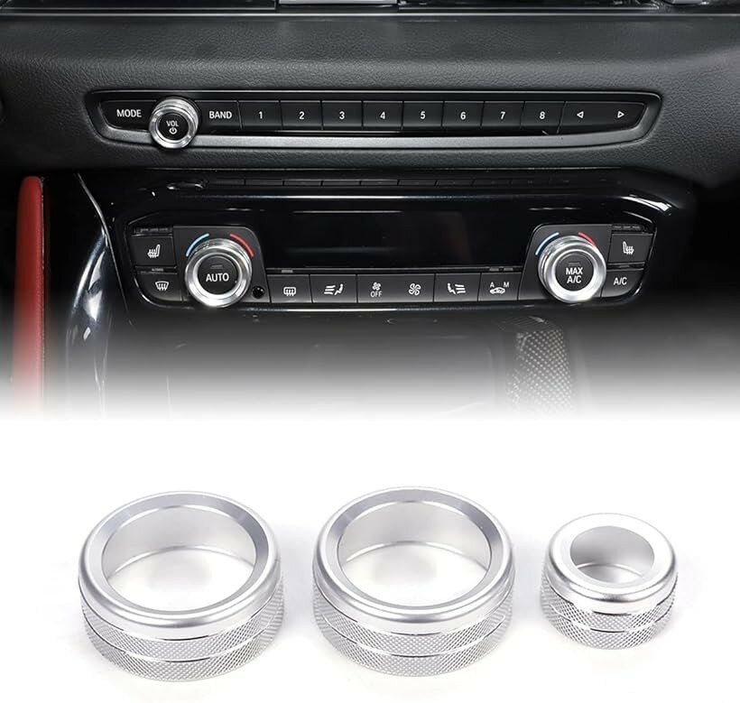 車用 エアコン装飾リング エアコンノブボリュームコントロールノブカバートリム アルミニウム合金 3点セット トヨタ スープラ GR A90 A91 MK5 2018-2022に対応 (銀)