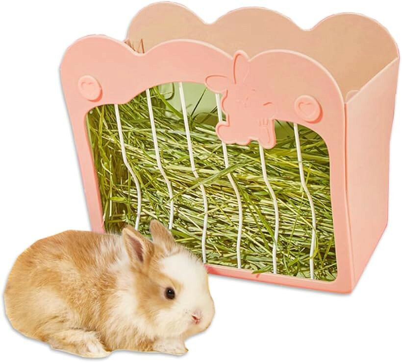 チモシーポッド 牧草入れ 固定式 フィーダー ウサギ モルモット チンチラ 小動物用 外付け ワイド 大容量 餌入れ (ピンク)