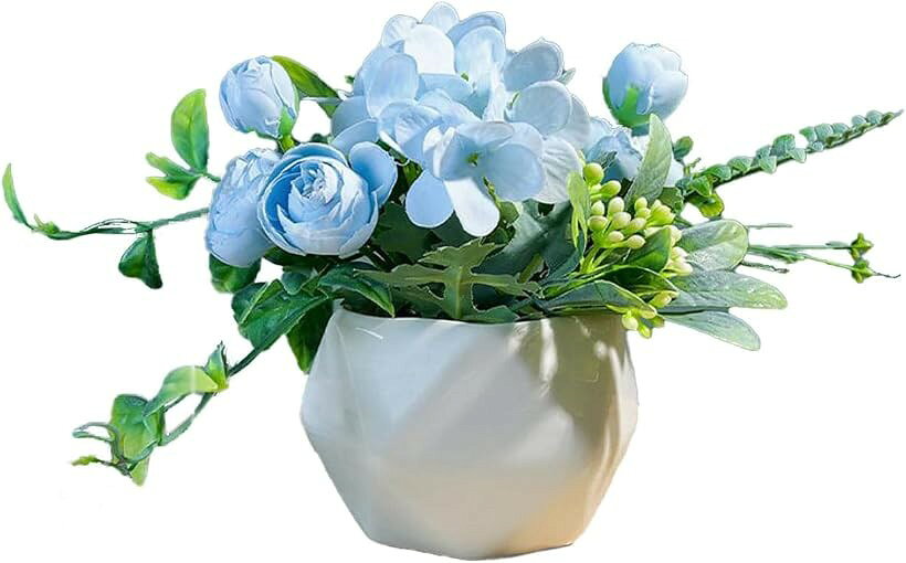 bellarino 造花 インテリア フェイクフラワー バラ 花瓶付き 玄関 フェイクグリーン 人工観葉植物 飾り ウエディング 贈り物 プレゼント お見舞い (水色)