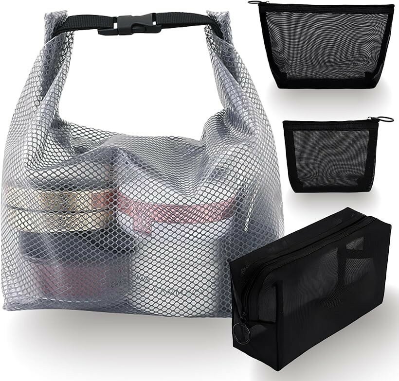Beach Bags, Pool Bags - サウナ愛好家必携。防水スパバッグ 温泉バッグ ドライバッグ ミニポーチ3個付 (グレー/ブラック)