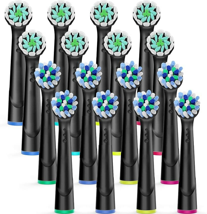 Electric Toothbrushes - 互換品 互換ブラシ歯垢除去 ブラウン オーラルB 対応 電動歯ブラシ 替えブラシ マルチアクションブラシ EB50 やわらか極細毛ブラシ EB60 カラーリング付 (ブラック, 16個 (x 1))