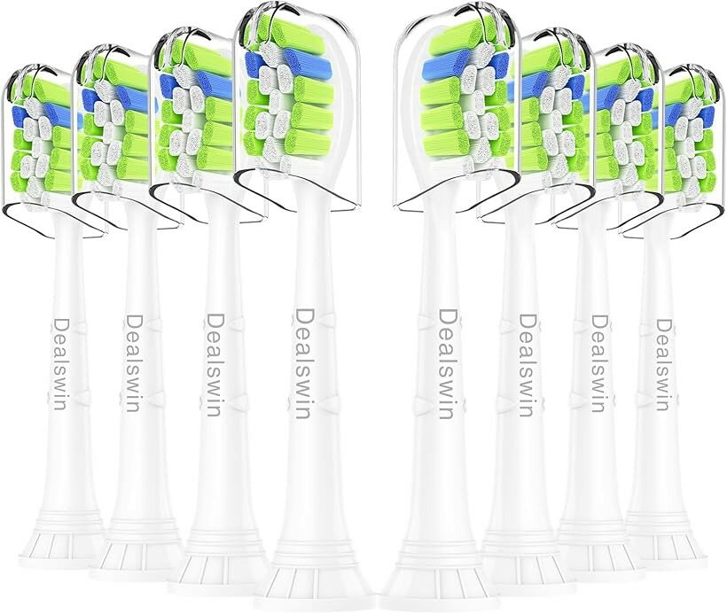 Electric Toothbrushes - 互換品電動歯ブラシ 互換 替えブラシ フィリップス ソニッケアー用の替えブラシ ダイヤモンドクリーン イージークリーン プレミアムクリーン ホワイトプラス 衛生カバー付き レギュラー 8本 (グリーン＆8本, 8本)