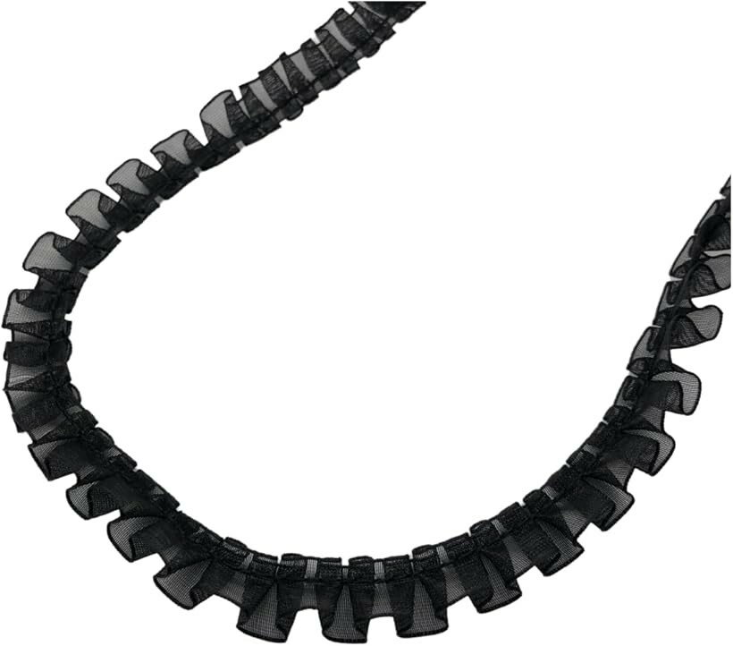 Ribbon - フリルリボン オーガンジー 推し活 手芸 装飾 ギフト ラッピング 衣装 アクセサリー用 大容量 (ブラック, 1.2cmx5m)