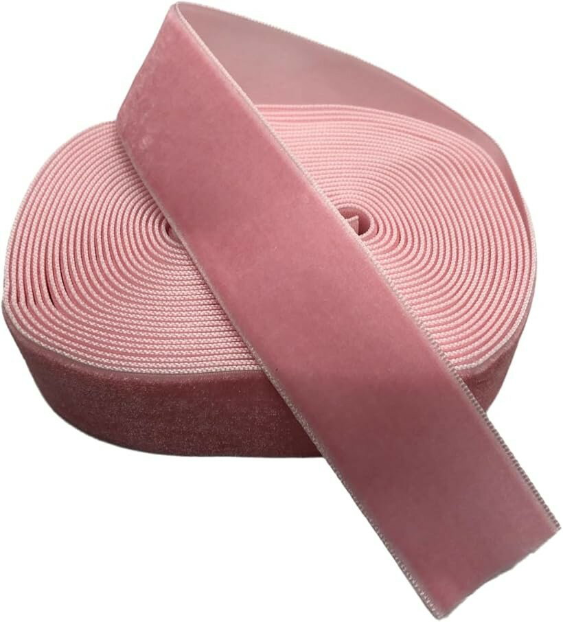 Dressmaking Materials - ベロア リボン ベルベット 25mm幅 長さ4.5メートル 手芸 結婚式 (ピンク)