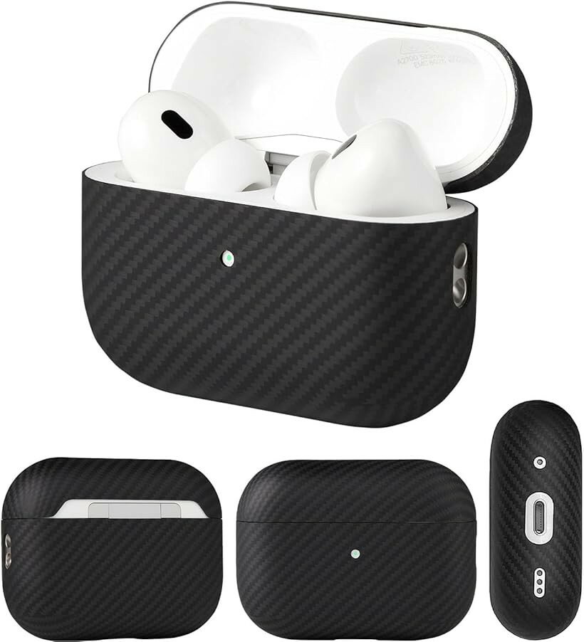 AirPods Pro3 第3世代 専用 100%アラミド繊維製 保護ケース MagSafe対応 ワイヤレス充電可能 LEDライトが見える 対衝撃 (マットブラック, 第3世代AirPods Pro用)