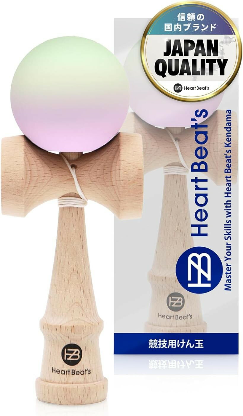モダンなパステルカラー 7色 競技用けん玉 剣玉 けんだま Kendama 民芸品 マット塗装 ツートン ミスティカルパステル Heart Beat’s (イエローグリーン/ライトパープル)