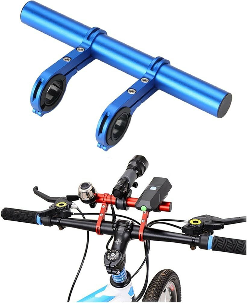 エクステンションバー 200mm アルミ 自転車ブラケット ハンドル 延長 ブルー (ブルー)