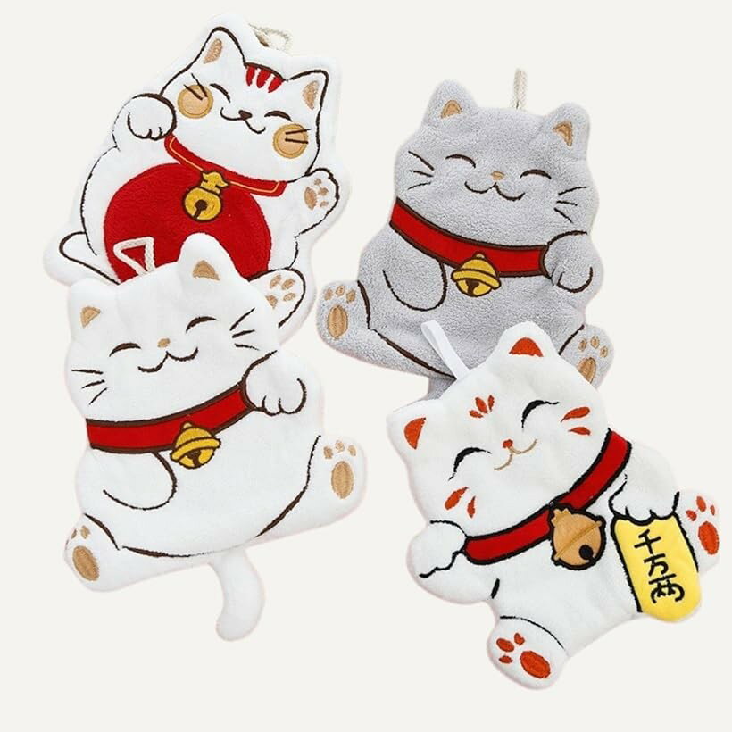 Hand Towel, Handkerchief - ✦ルナシェ✦ ループ付き タオル ふわふわ優しい肌触り ギフト・出産祝いに (開運招福4枚セット, 小)