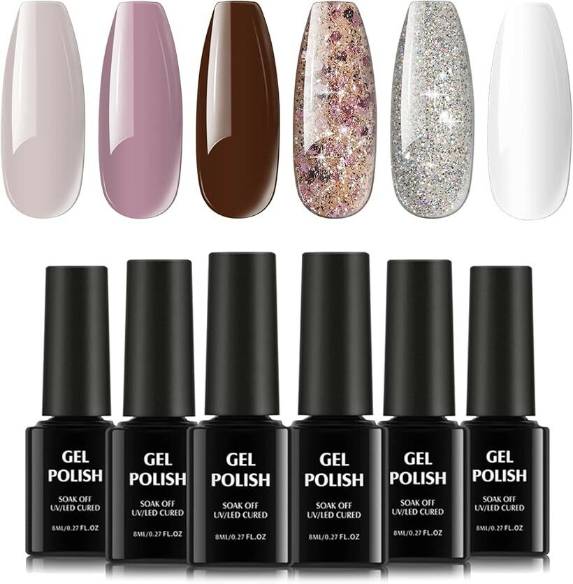 Jell Nail - ジェルネイル カラー 6色セット 8ml 色持ち良い 初心者用カラージェル パープル＆ブラウン (パープル＆ブラウン)