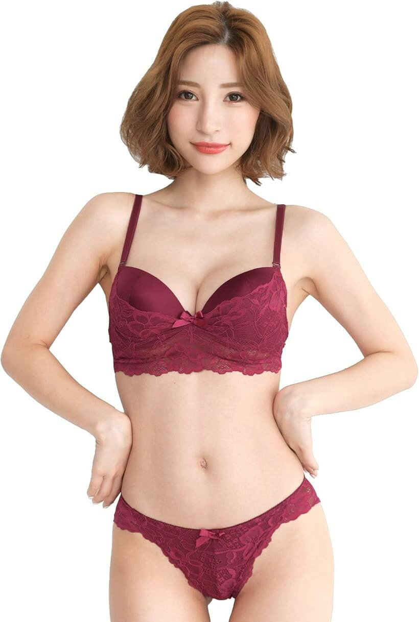 Shorts - レディース ブラ ブラジャー ショーツ 上下 セット カラバリ シンプル レース 勝負 下着 エンジ C65 (エンジ, C65)