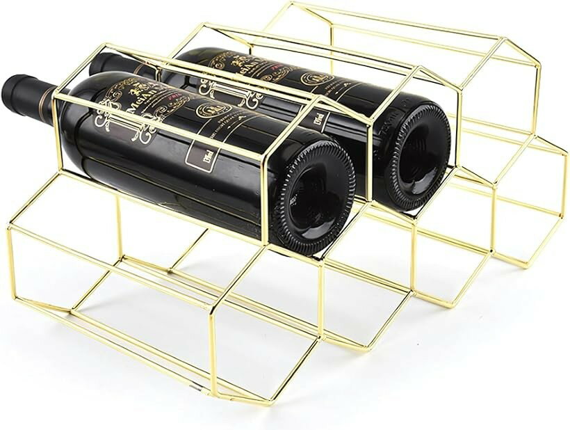Wine Racks - ワインラック ワインセラー 小型 ディスプレイ ワインボトルホルダー 7本用 酒 (ゴールド, 通常)