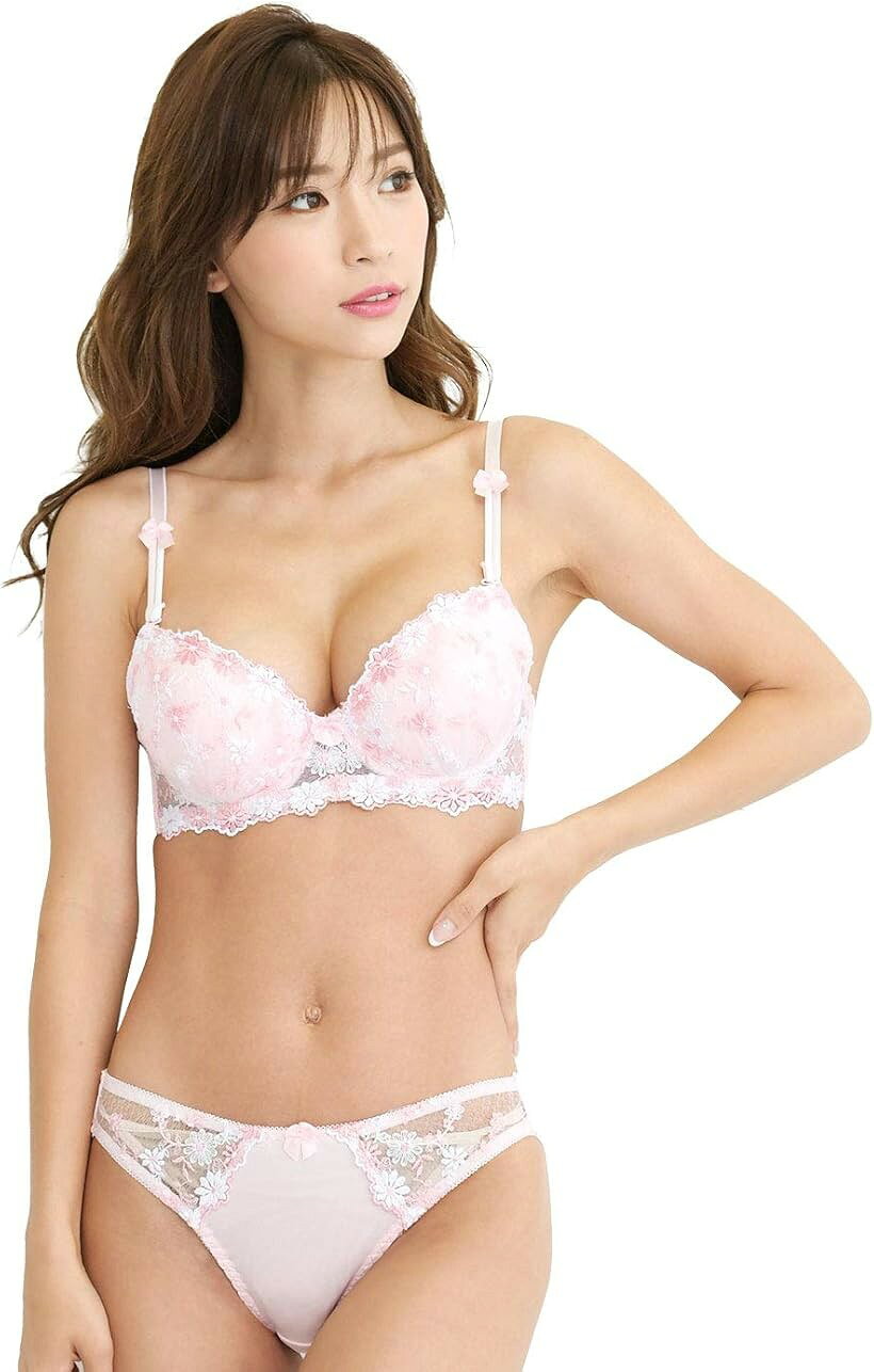 レディース ブラジャー ショーツ 上下 セット 花柄 勝負 下着 女性 かわいい (ピンク, C65)