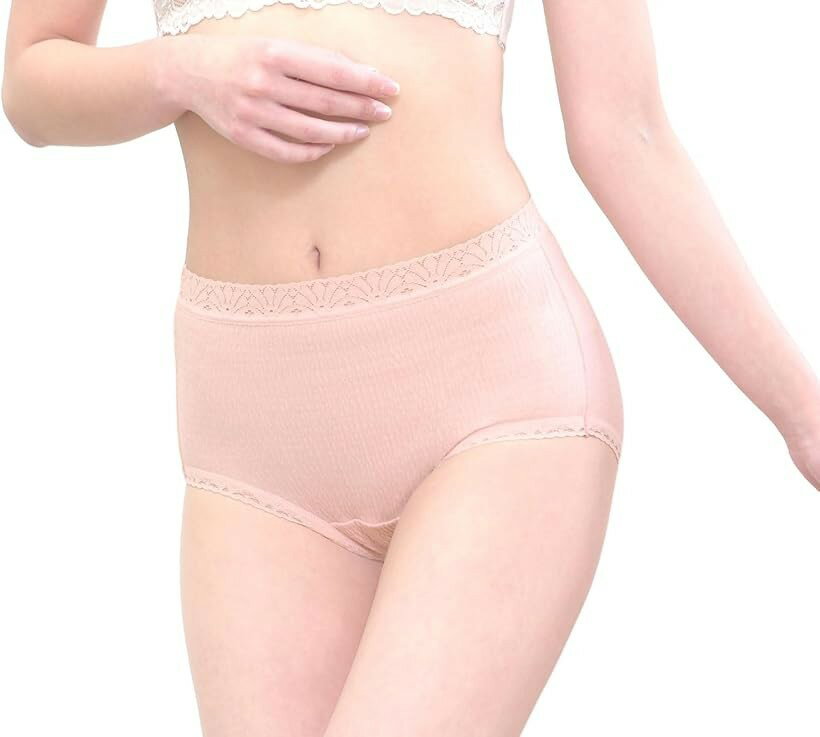 レディース 日本製 ショーツ パンツ 綿 コットン ゆったり 無地 シャーリング レース シンプル 深履き 無地生地 やさしい 深型 レースショーツ ゆるいショーツ おしゃれショーツ ヒラヒラショーツ ひびきにくいパンツ (ピンク, M)