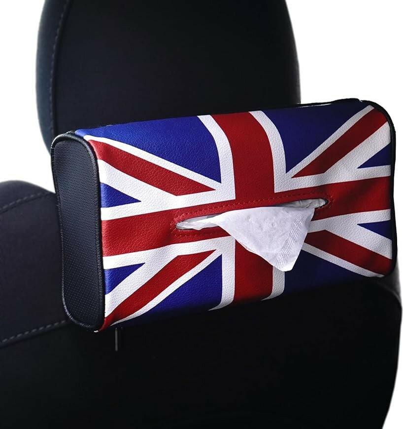 スカイベル ティッシュケース 車 ミニクーパー bmw mini 対応 アクセサリー グッズ ヘッドレスト 吊り下げ レザー 便利グッズ (ユニオンジャック, レギュラー)