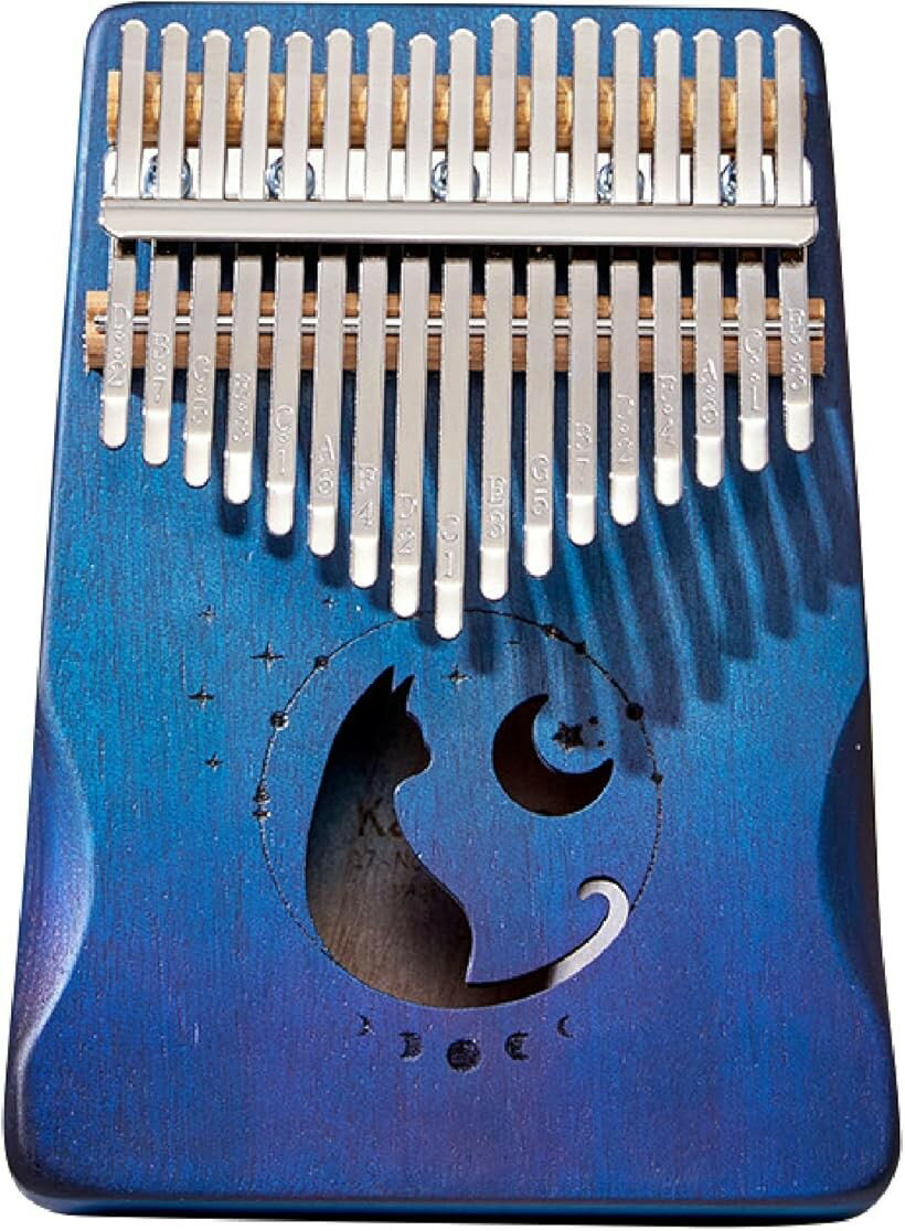 カリンバ 猫 17キー Kalimba ネコ 木製 親指ピアノ サムピアノ フィンガーピアノ ブルー (ブルー)