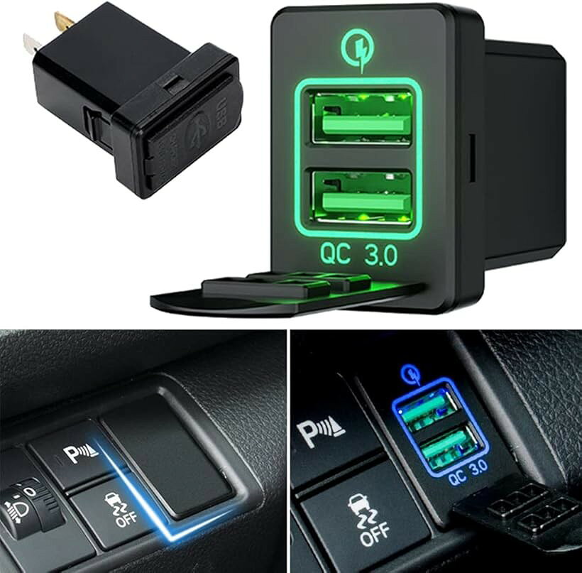 互換品トヨタ USB電源 USBポート 2ポート搭載 スイッチホール パネル カバー キャップ付 スマホ タブレット 充電 TOYOTA 汎用 グリーン (グリーン) mlinestore-10163349 エムラインストア パッケージ画像