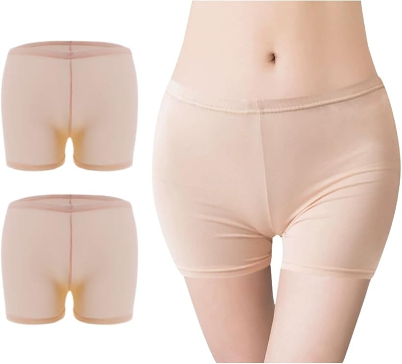 レディース 2枚セット ペチパンツ 1分丈 インナー アンダー ショーツ スパッツ 薄手 学生 スカート 対策 見せパン ペチコート 透け防止 インナーパンツ (ベージュ, M)