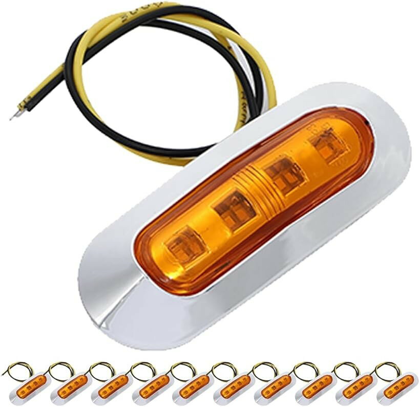 LED マーカーランプ 12V 24V 小型 サイドマーカー 車 トラック トレーラー リア グリル 車幅灯 汎用 10個セット (イエロー)