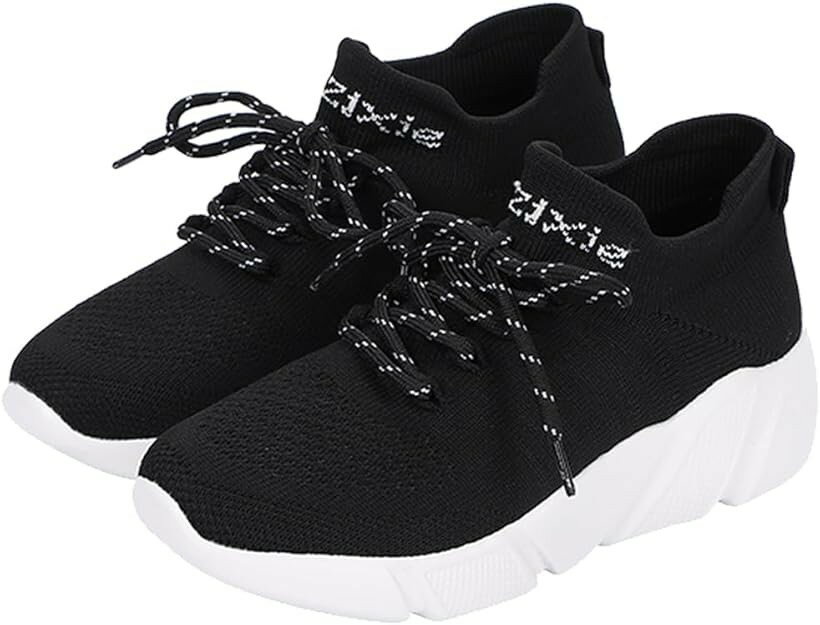 Walking Shoes - スポーツ シューズ スニーカー メンズ レディース 男女兼用 厚底 軽量 歩きやすい カジュアル おしゃれ (ブラック/ホワイト, 23.0 cm)