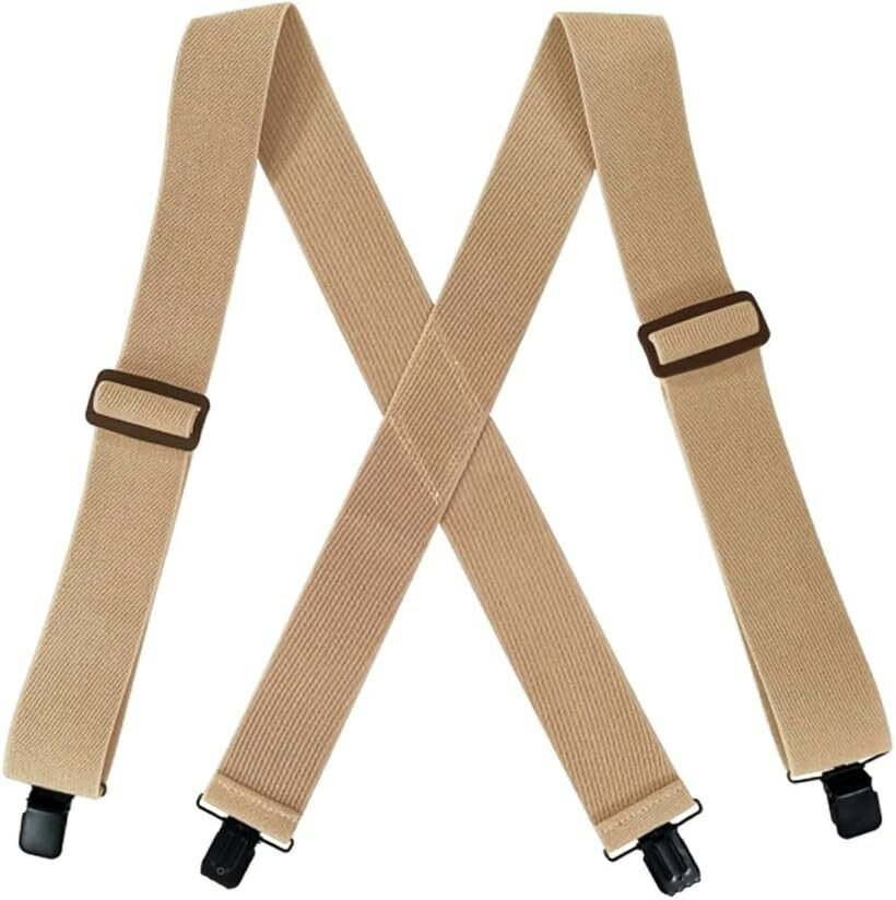 Suspenders - ラクエスト 5cm幅 X型サスペンダー 幅広バンド 錆びにくい 黒塗装金具 ベージュ (ベージュ, M)