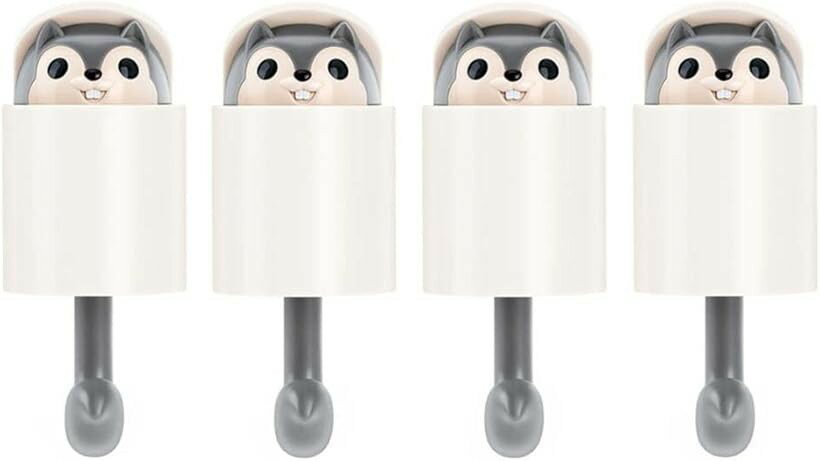 かわいい リス フック ドア キー 鍵 帽子 タオル 折り畳み 傘 マスク 掛け 壁掛け 収納 粘着 傷つけない 子供部屋 玄関 台所 キッチン 浴室 洗面所 グレー4個 (グレー4個)