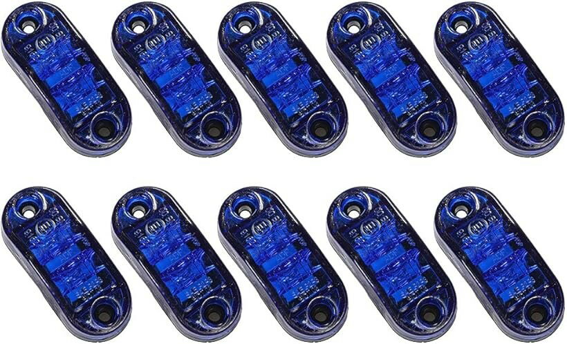 小型 LED マーカーランプ 12V 24V サイドマーカー デコトラ トラック ユーロ 防水 電飾 10個 (ブルー, 64.5mmx27mmx17.5mm)