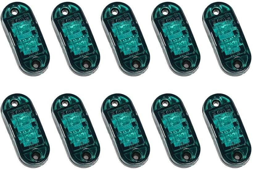 小型 LED マーカーランプ 12V 24V サイドマーカー デコトラ トラック ユーロ 防水 電飾 10個 (グリーン, 64.5mmx27mmx17.5mm)