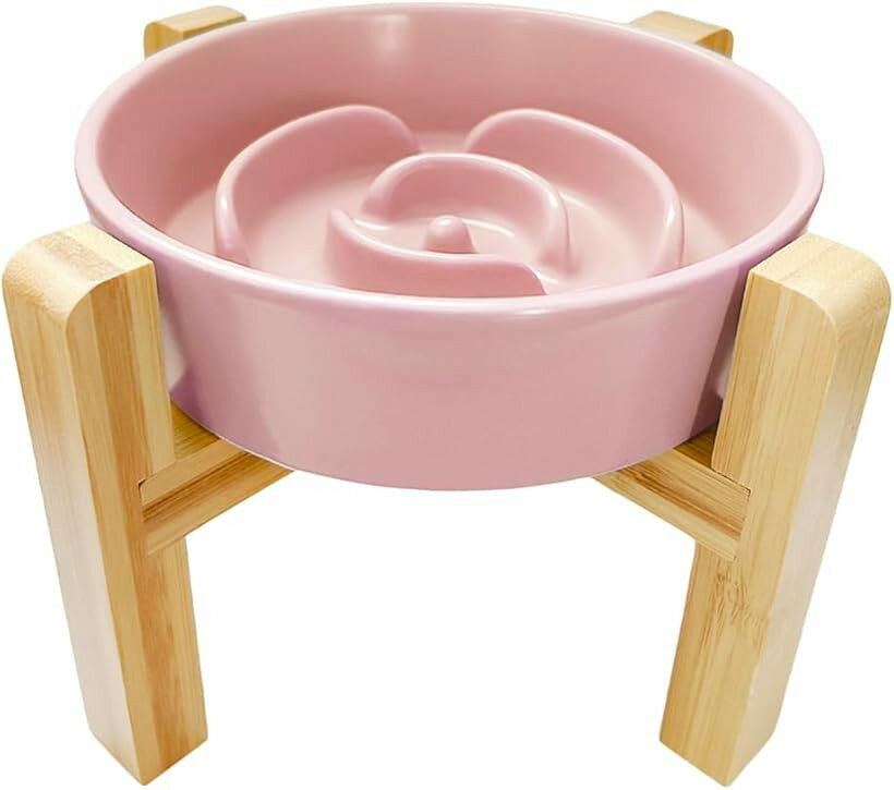フードボウル 陶器 早食い防止 食器 中型犬 大型犬 猫 ペット えさ皿 スローフィーダー 健康管理 スタンド付き (ロータスピンク, 「S」スタンド付き)