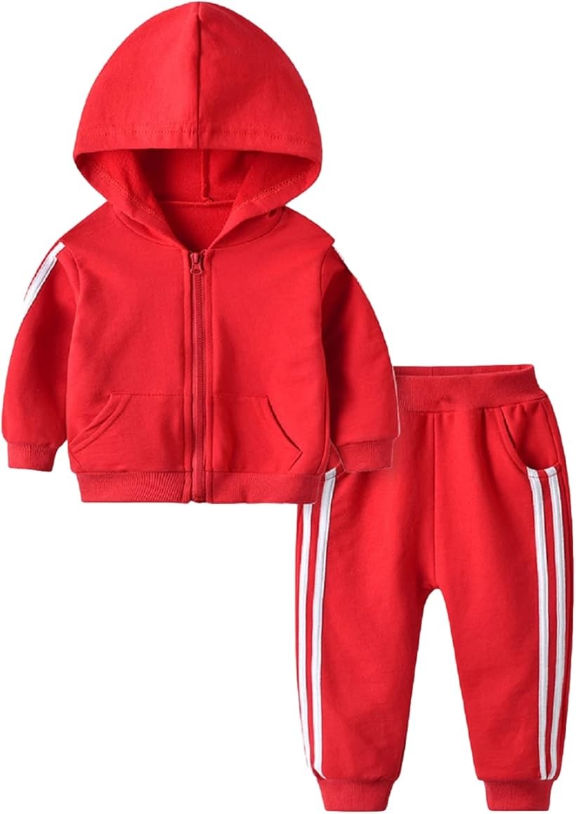 キッズ ジャージ ジュニア ライン入り パーカー スウェット パンツ 子供 上下セット (レッド, 100 Regular)