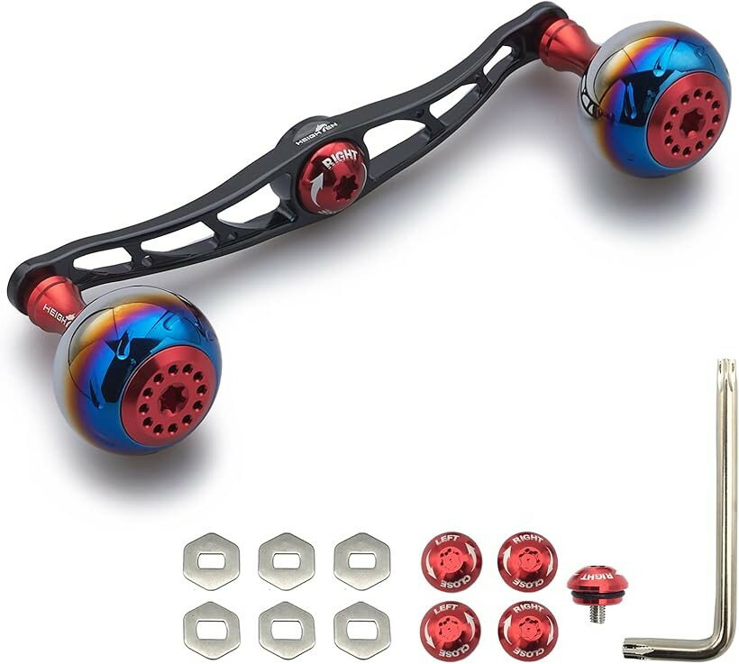 リール ハンドル シマノ ダイワ アブガルシア 通用 ベイトリール Aurora Series 368 (レッド(ノブ)＆ブラック(ハンドル), 115mm)