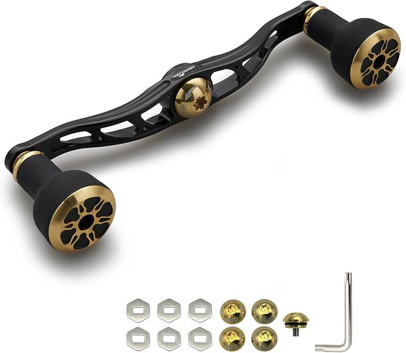 Spinning - リール ハンドル 24mm TPE製ノブ搭載 シマノ ダイワ アブガルシア 通用 ベイトリール Arch Series HT24203 (120mm - ブラック＆ゴールド)