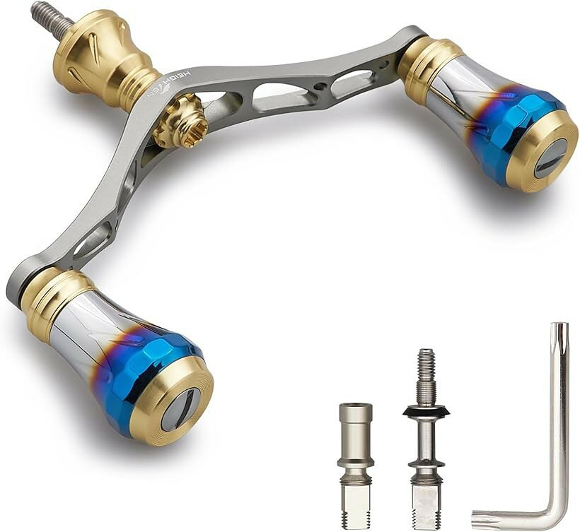 Spinning - V1.0 95mm リール ハンドル 20mm ハンドルノブ 搭載 シマノ ダイワ 通用 スピニングリール用 Aurora Series - ゴールド＆ガンダル (V1.0 - ゴールド＆ガンメタル, 95mm)