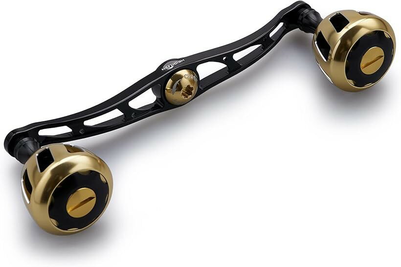 130mm リール ハンドル 32mmノブ搭載 シマノ ダイワ アブガルシア 通用 ベイトリール Wheel Series ブラック＆ゴールド 528 (ブラック(ハンドル)＆ゴールド(ノブ))