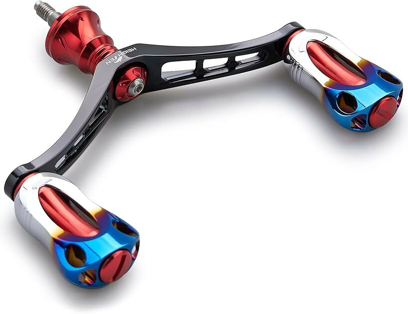 Spinning - 92mm リール ハンドル 22mm ノブ 搭載 シマノ ダイワ 通用 スピニングリール用 Aurora Series レッド＆ブラック 570 (レッド(ノブ)＆ブラック(ハンドル))