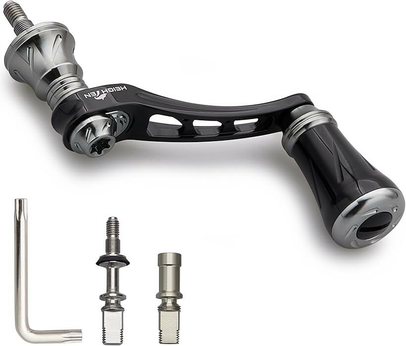 Boat Fishing - 可変 リール ハンドル 19mm アルミ ノブ 搭載 シマノ ダイワ 通用 スピニングリール Arch Series (ブラック＆ガンメタル, 45-50mm)
