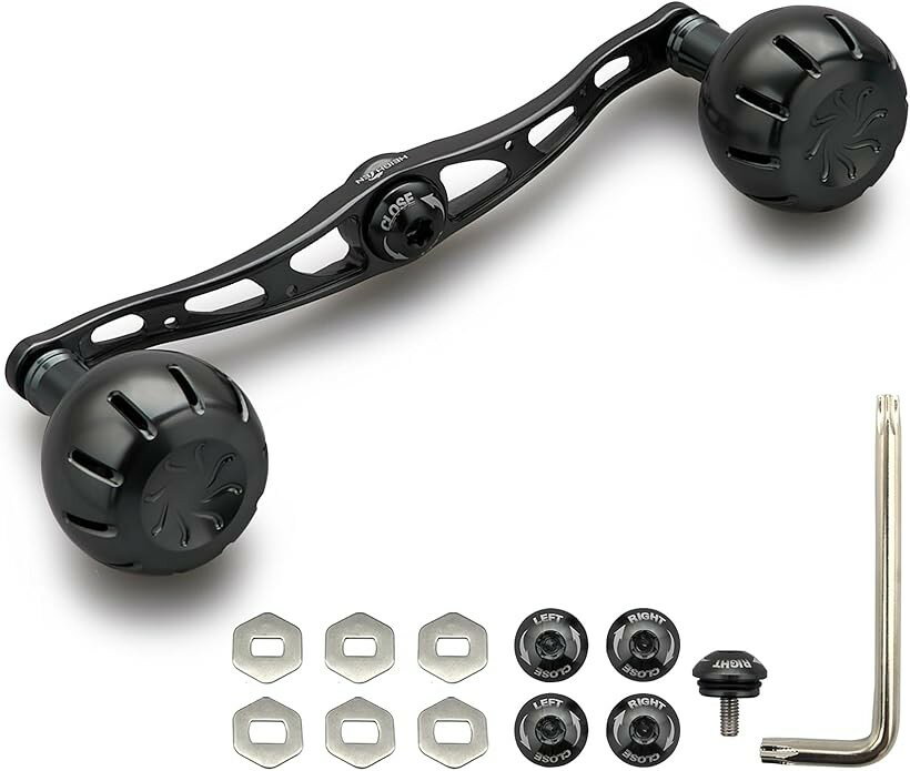 130mm リール ハンドル 35mmノブ搭載 シマノ ダイワ アブガルシア 通用 ベイトリール Chrysant Series 738 (ダークグレー)