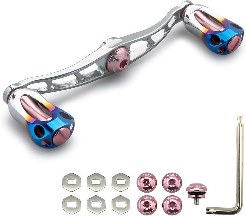 リール ハンドル 22mm ノブ搭載 シマノ SHIMANO ダイワ DAIWA アブ Abu 通用 ベイトリール Aurora Series 680 (115mm - ガンメタル＆桜ピンク)