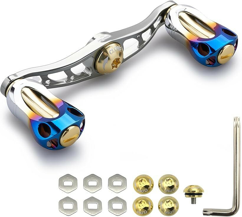 リール ハンドル 22mm ノブ搭載 シマノ SHIMANO ダイワ DAIWA アブ Abu 通用 ベイトリール Aurora Series 671 (88mm - ガンメタル＆ゴールド)
